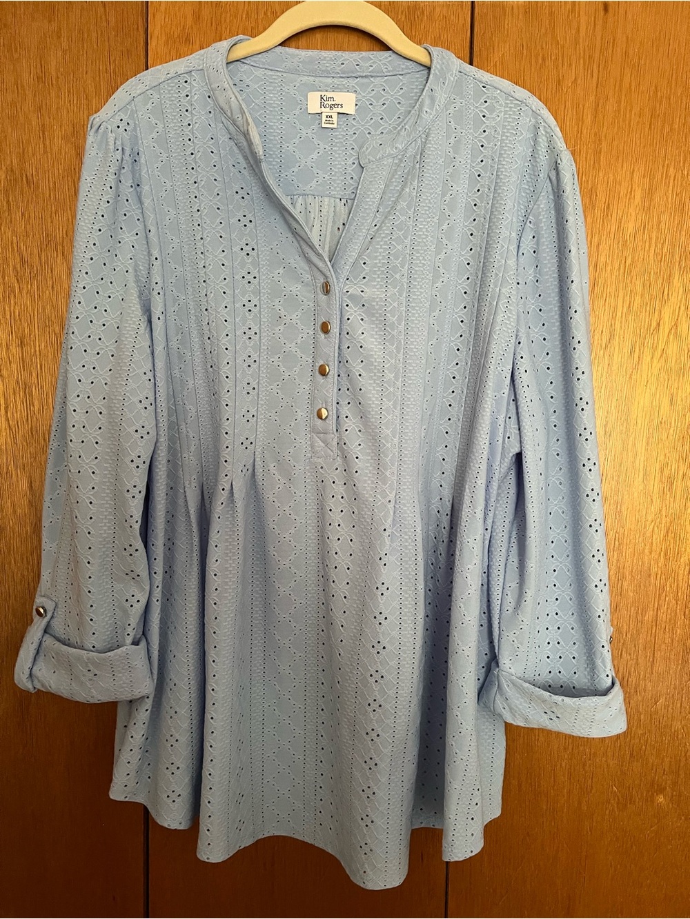 Kim Rogers Powder Blue Eyelet Henley Tunic